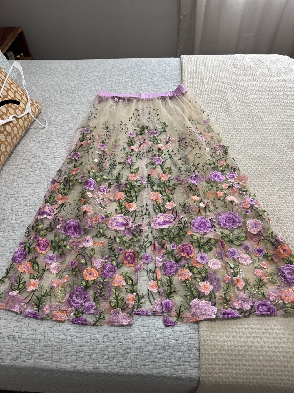 Nwot iHeartRaves Embroidered Floral Mesh Maxi Skirt - Purple & Peach